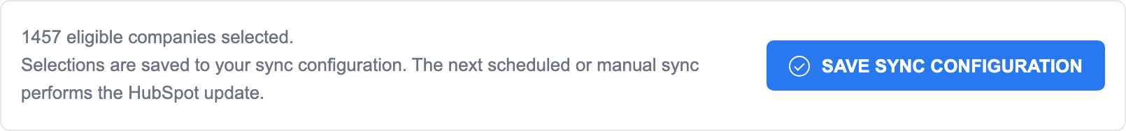 Save sync configuration bar showing selected eligible companies